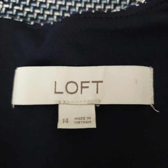 Ann Taylor LOFT Sheath Dress Blue Tweed Fringe Sleeveless Knee Length - Picture 7 of 8